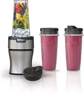 Ninja Nutri-Plus Personal Blender, 900PW, (3) 20oz Cups, Silver, BN301 900-peak-watt push-to-blend motor for smoothies & sauces. (3) 20-oz cups, 2 spout lids & storage lid. Dishwasher safe.