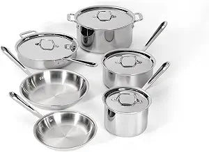 All-Clad D3® Stainless Steel Cookware Set, 10-Piece, Made in the USA The Original Bonded Professional Cookware, Omelets Pan, Induction Compatible, Oven Safe up to 600F
