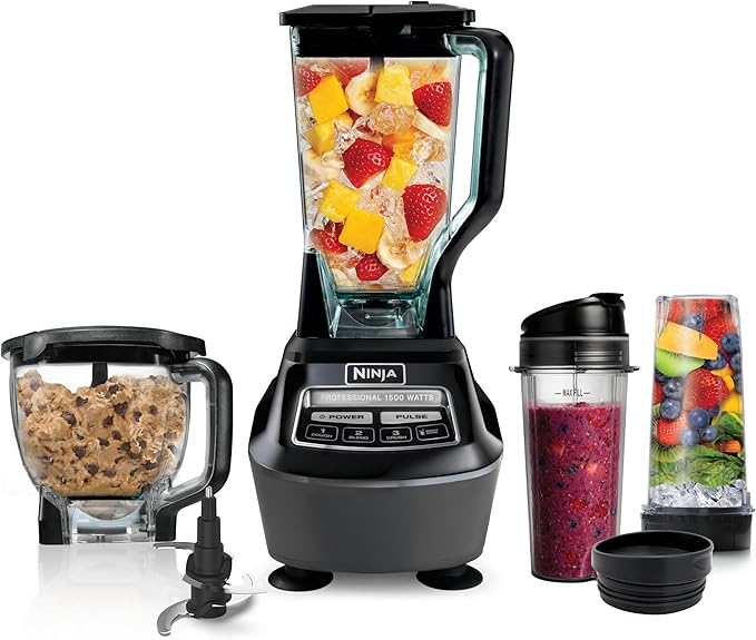 Ninja Kitchen System Pro, 1500W, 72oz Pitcher, 8-Cup, Black, BL770 1500W all-in-one blends smoothies, processes salsa & dough. 72-oz pitcher, 8-cup processor bowl, (2) 16-oz cups