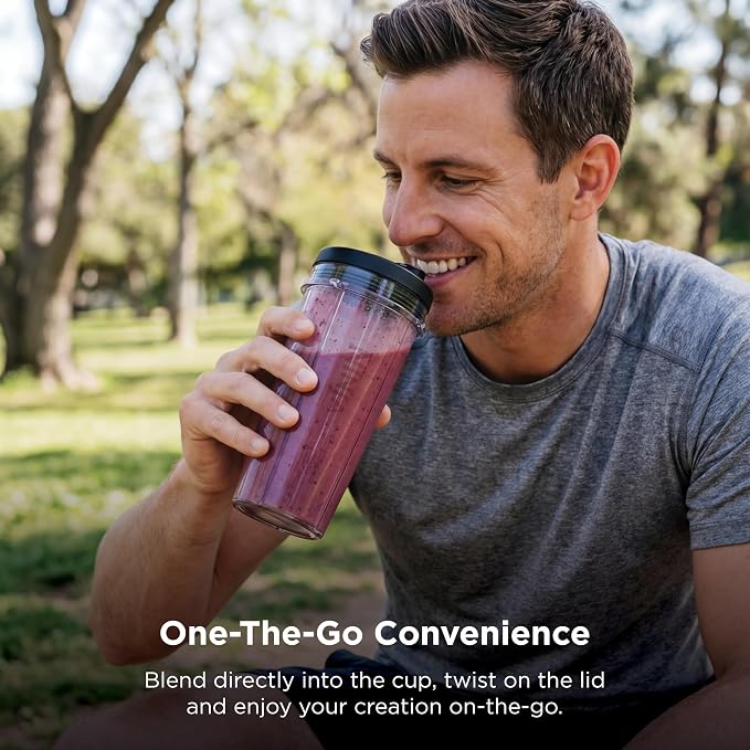 Ninja Nutri-Plus Personal Blender, 900PW, (3) 20oz Cups, Silver, BN301 900-peak-watt push-to-blend motor for smoothies & sauces. (3) 20-oz cups, 2 spout lids & storage lid. Dishwasher safe.