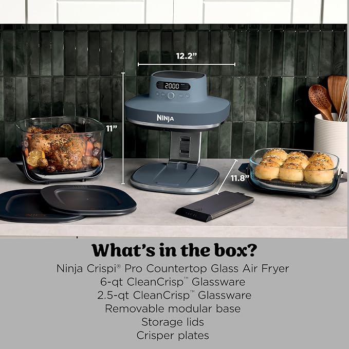 Ninja Crispi Pro Glass Air Fryer, 6-in-1, Cyberspace, AS101CY | Max crisp, air fry, bake, roast, recrisp, dehydrate, 1800W, 450F max, 6Qt, 2.5Qt containers