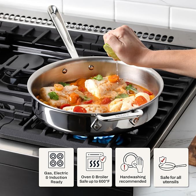 All-Clad D3® Stainless Steel Cookware Set, 10-Piece, Made in the USA The Original Bonded Professional Cookware, Omelets Pan, Induction Compatible, Oven Safe up to 600F