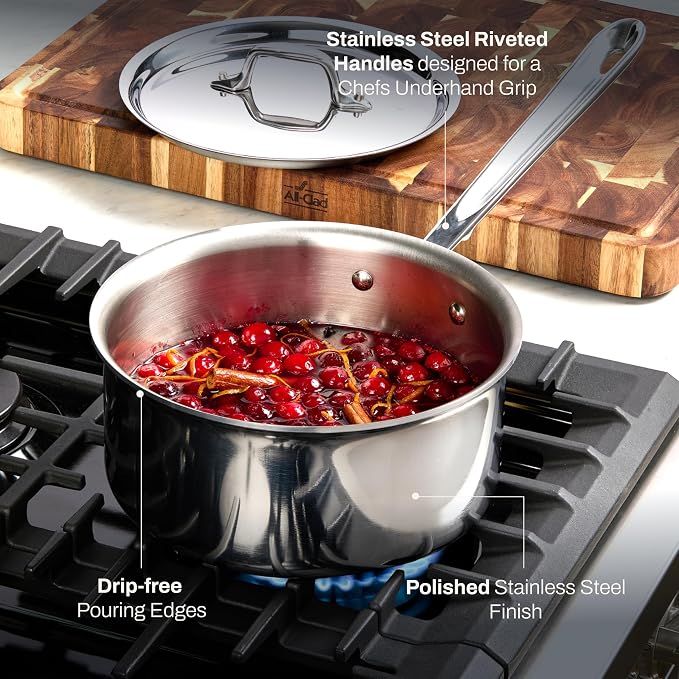 All-Clad D3® Stainless Steel Cookware Set, 10-Piece, Made in the USA The Original Bonded Professional Cookware, Omelets Pan, Induction Compatible, Oven Safe up to 600F